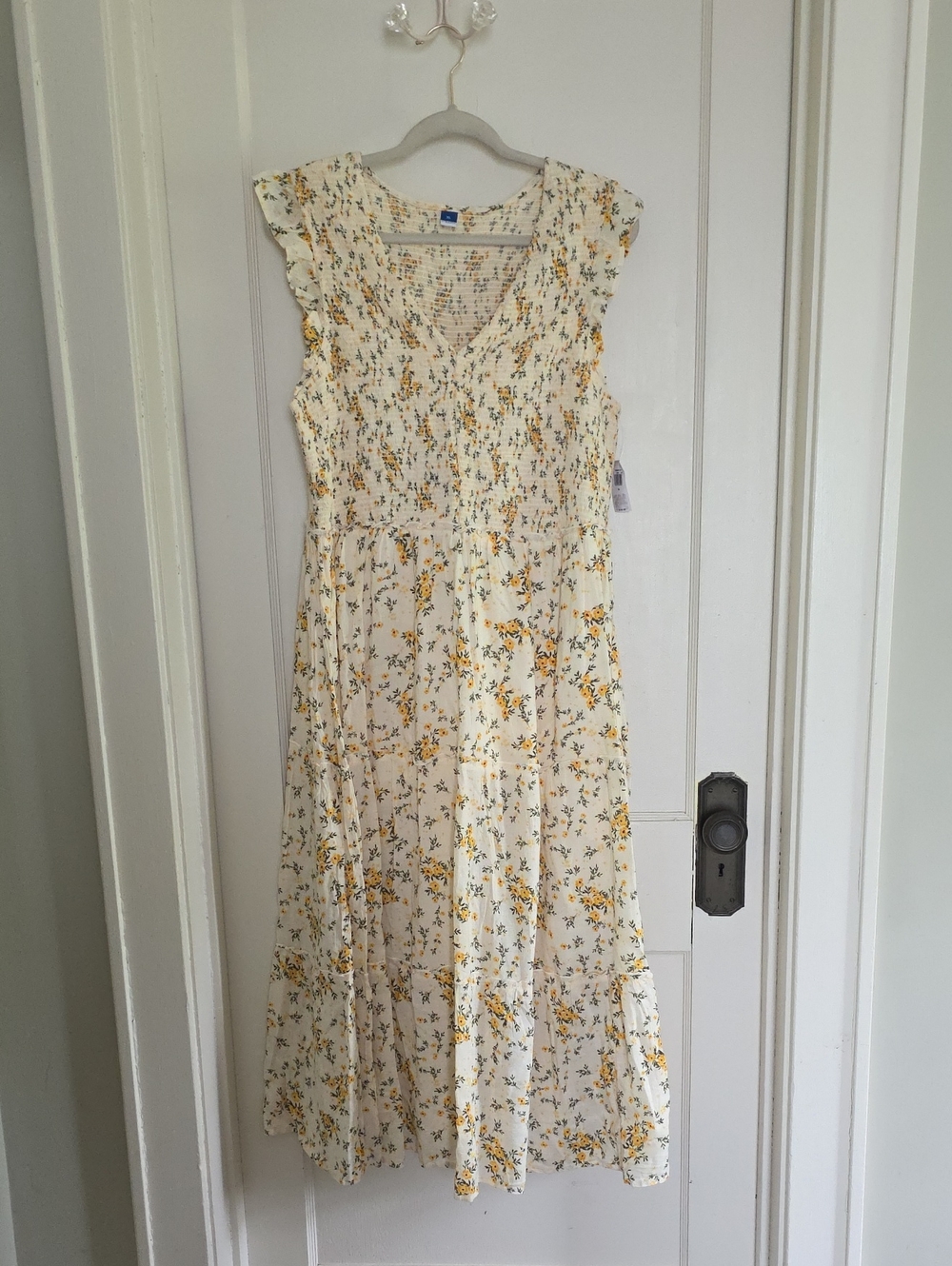 Old Navy Cream Maxi Dress with Yellow Floral Print